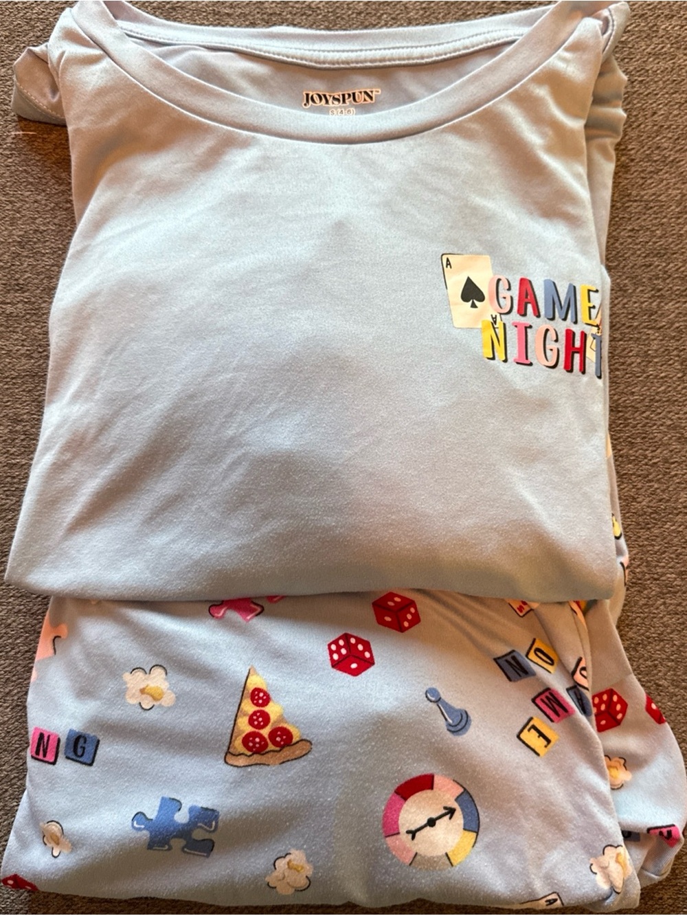 Joyspun Women's 2 Piece Pajama Set Game Night Theme Blue Small 4-6 Family